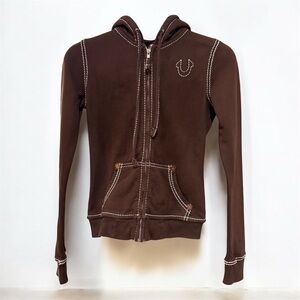 Vintage True Religion Rivet‑Pocket Zip Hoodie